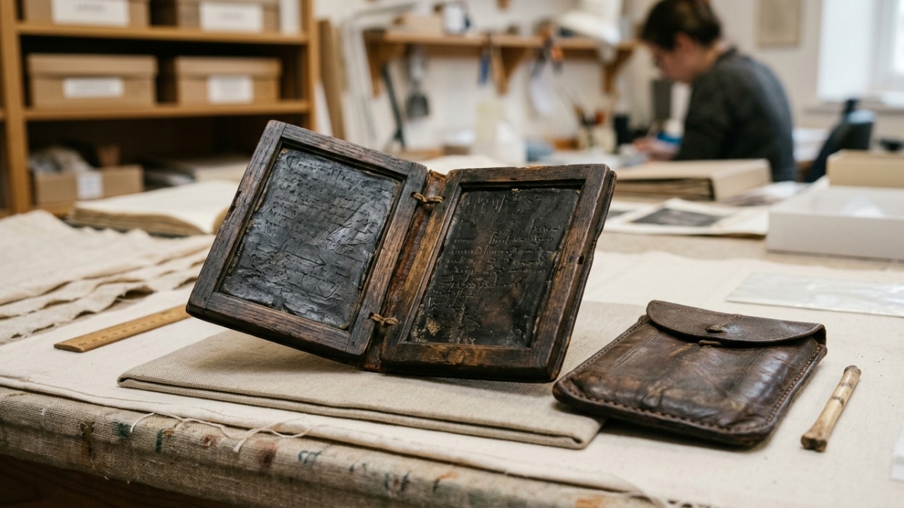 ARQUEÓLOGOS ENCONTRAM EM UMA LATRINA MEDIEVAL UM CADERNO DE 700 ANOS AINDA INTACTO E COM INSCRIÇÕES EM LATIM LEGÍVEIS
